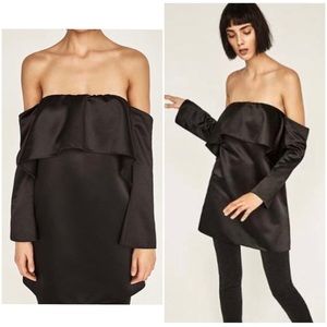 ZARA OFF THE SHOULDER SATIN MINI DRESS